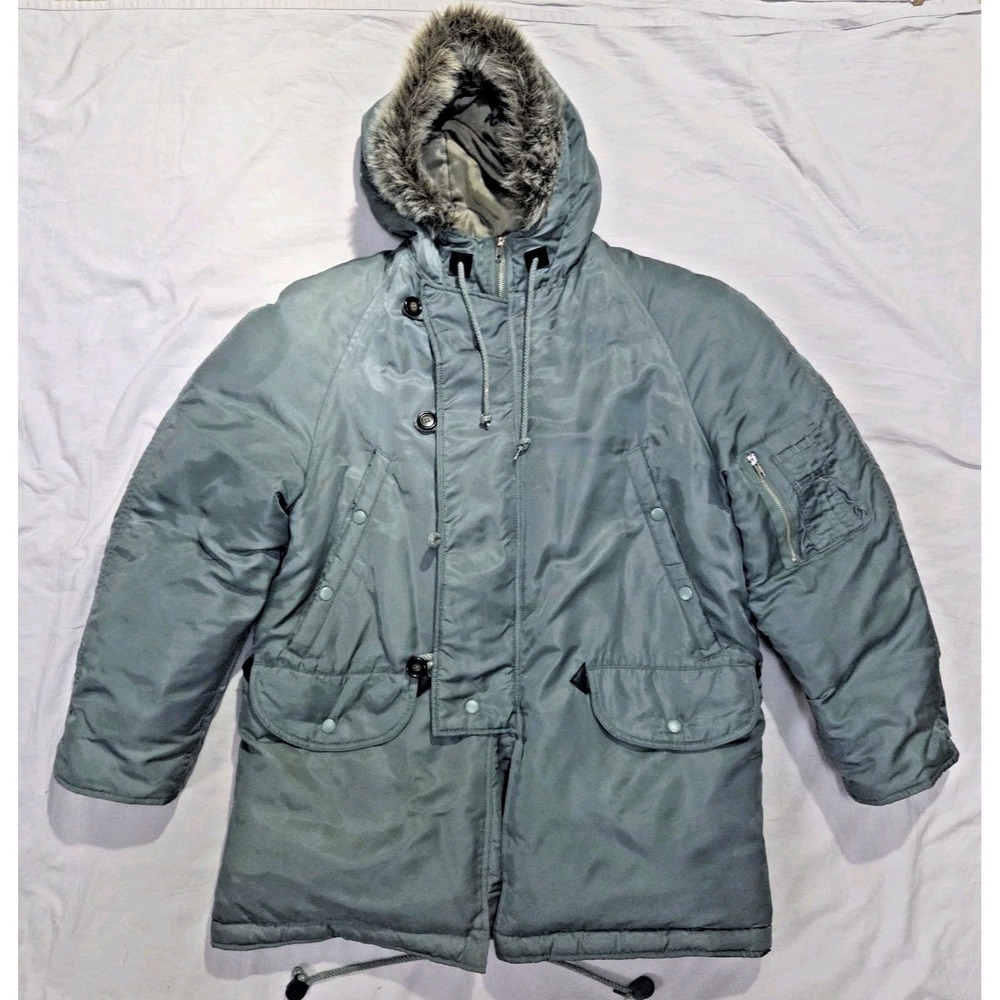 Express Womens PUFFER PARKA WINTER JACKET Fearher Down Faux Fur Hood Sz S VTG